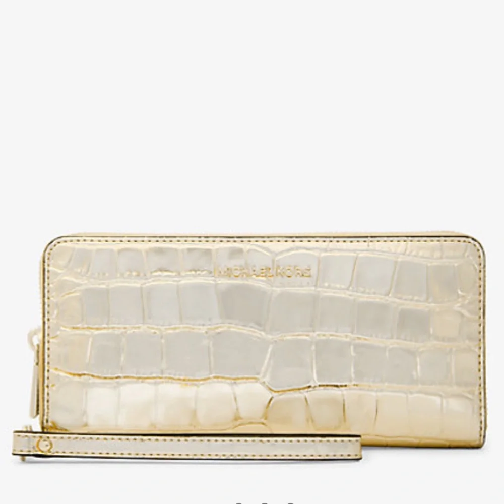 Michael Kors JSet Travel Metallic Crocodile Embossed Leather Continental Wallet